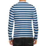 Blue And White Striped Pattern Print Men's Long Sleeve Rash Guard