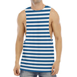 Blue And White Striped Pattern Print Men's Muscle Tank Top