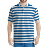 Blue And White Striped Pattern Print Men's Polo Shirt