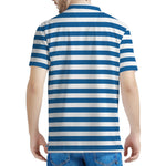 Blue And White Striped Pattern Print Men's Polo Shirt