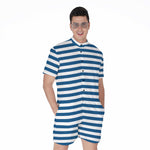 Blue And White Striped Pattern Print Men's Rompers