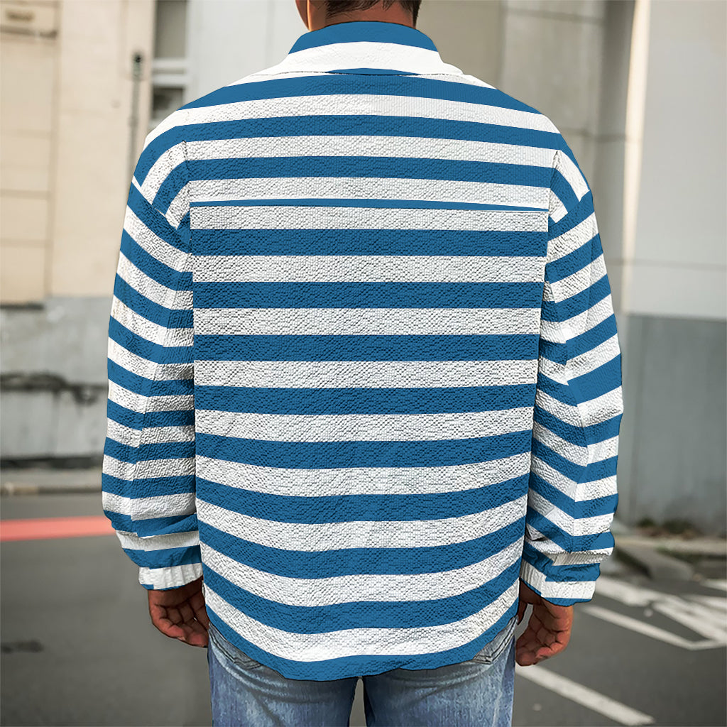 Blue And White Striped Pattern Print Men's Shirt Jacket