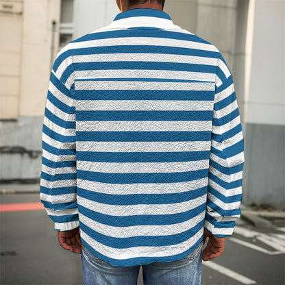 Blue And White Striped Pattern Print Men's Shirt Jacket