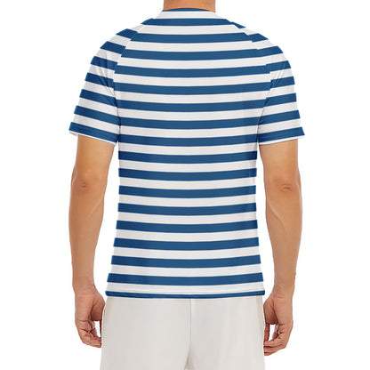 Blue And White Striped Pattern Print Men's Short Sleeve Rash Guard