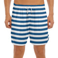 Blue And White Striped Pattern Print Men's Split Running Shorts