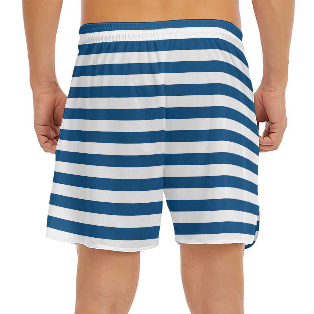 Blue And White Striped Pattern Print Men's Split Running Shorts