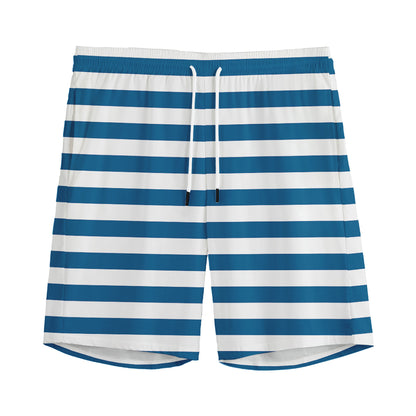 Blue And White Striped Pattern Print Men's Sports Shorts