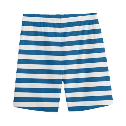 Blue And White Striped Pattern Print Men's Sports Shorts