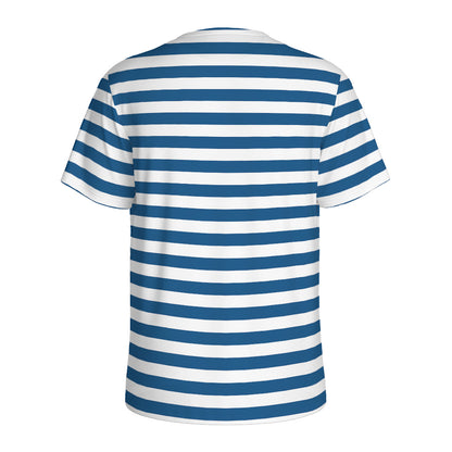Blue And White Striped Pattern Print Men's Sports T-Shirt
