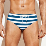 Blue And White Striped Pattern Print Men's Swim Briefs