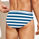 Blue And White Striped Pattern Print Men's Swim Briefs