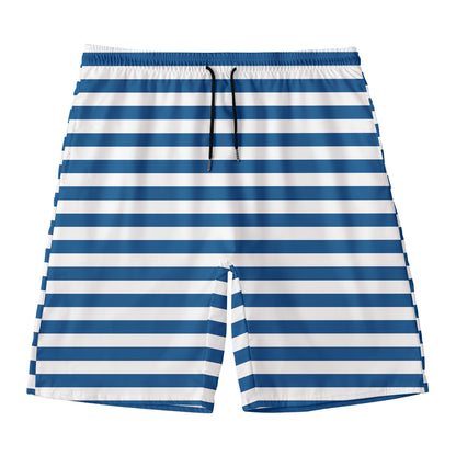 Blue And White Striped Pattern Print Men's Swim Trunks