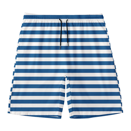 Blue And White Striped Pattern Print Men's Swim Trunks