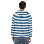 Blue And White Striped Pattern Print Men's Velvet Pullover Hoodie