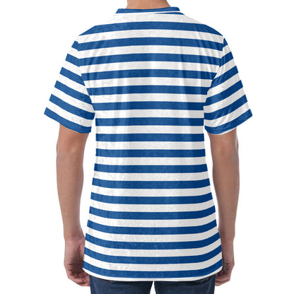 Blue And White Striped Pattern Print Men's Velvet T-Shirt