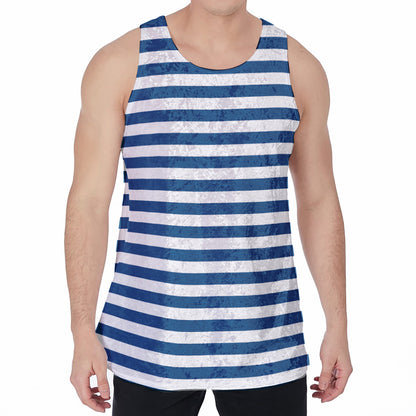 Blue And White Striped Pattern Print Men's Velvet Tank Top