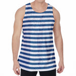 Blue And White Striped Pattern Print Men's Velvet Tank Top