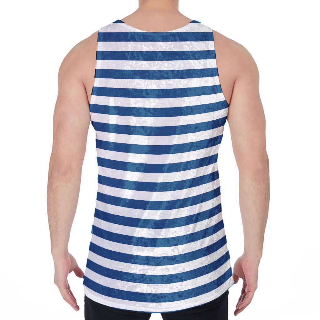 Blue And White Striped Pattern Print Men's Velvet Tank Top