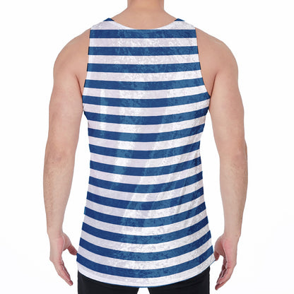 Blue And White Striped Pattern Print Men's Velvet Tank Top