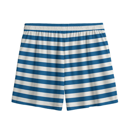 Blue And White Striped Pattern Print Mesh Shorts