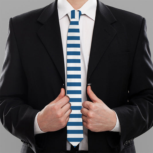 Blue And White Striped Pattern Print Necktie