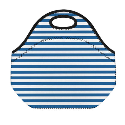 Blue And White Striped Pattern Print Neoprene Lunch Bag