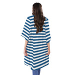 Blue And White Striped Pattern Print Open Front Beach Cover Up
