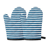 Blue And White Striped Pattern Print Oven Mitts