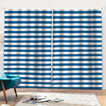 Blue And White Striped Pattern Print Pencil Pleat Curtains