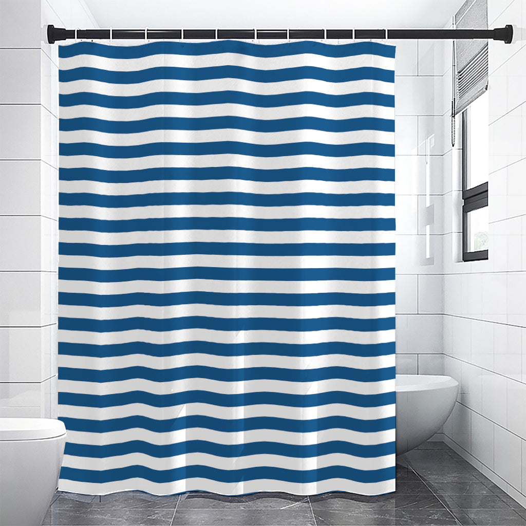 Blue And White Striped Pattern Print Premium Shower Curtain