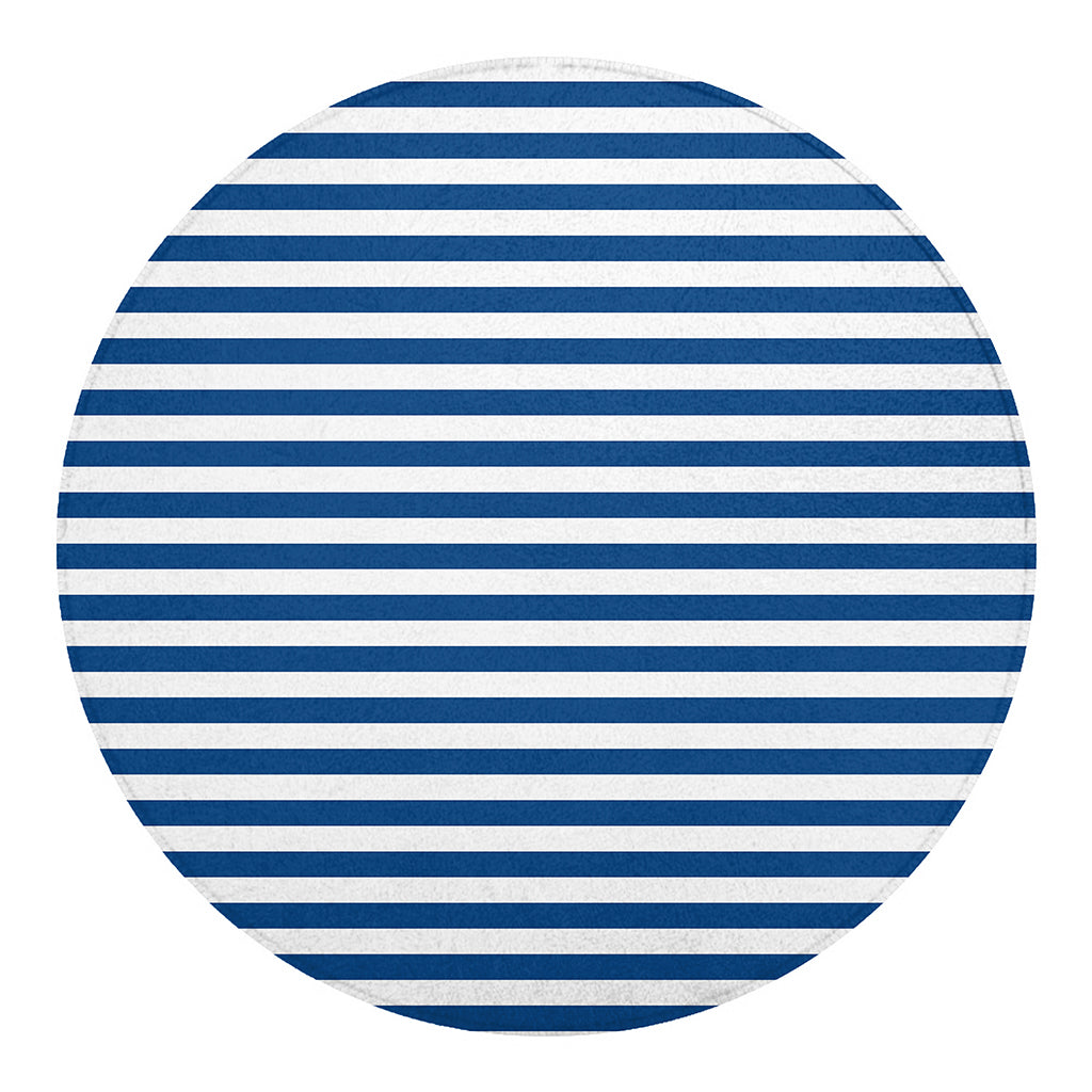 Blue And White Striped Pattern Print Round Blanket
