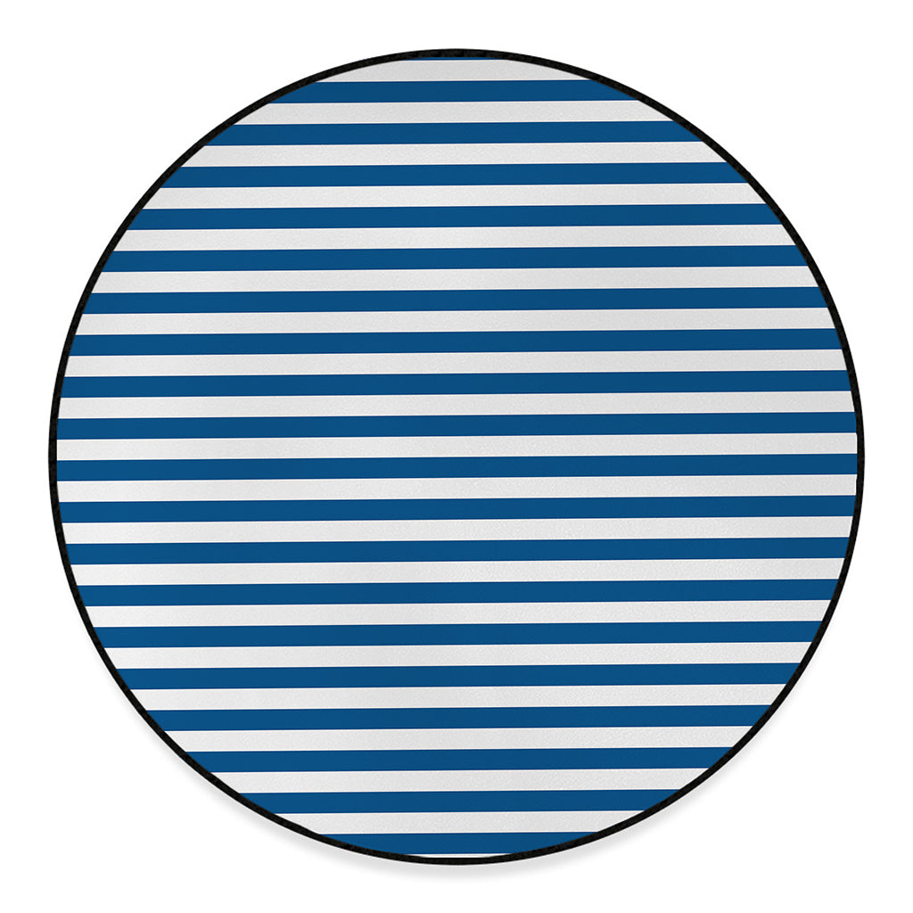 Blue And White Striped Pattern Print Round Floor Mat