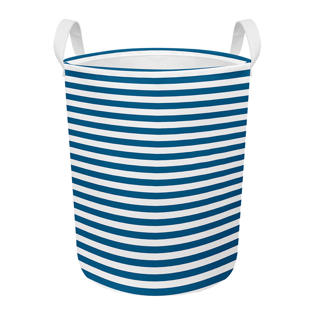 Blue And White Striped Pattern Print Round Laundry Basket