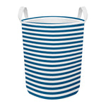 Blue And White Striped Pattern Print Round Laundry Basket