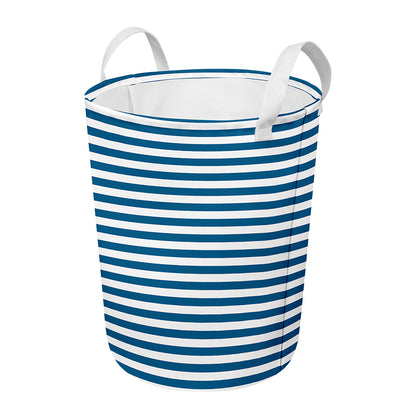 Blue And White Striped Pattern Print Round Laundry Basket