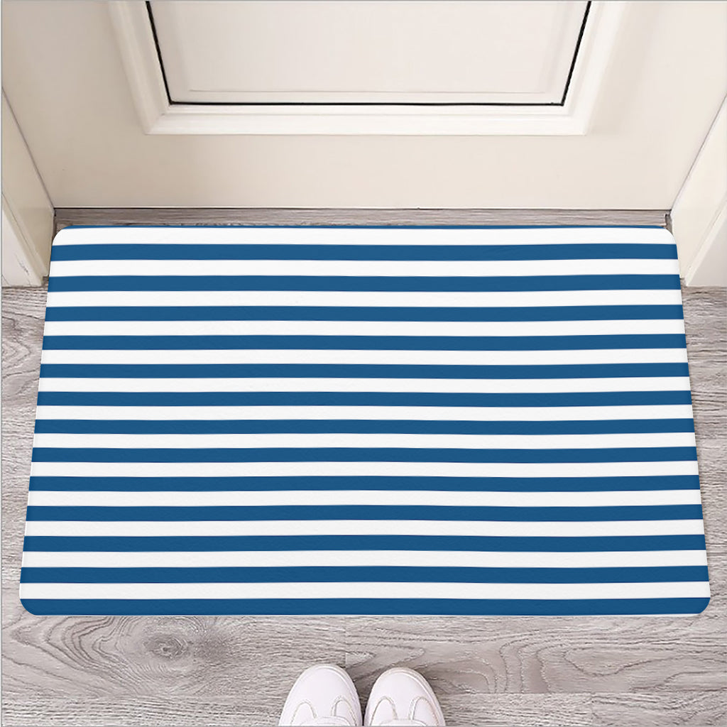 Blue And White Striped Pattern Print Rubber Doormat