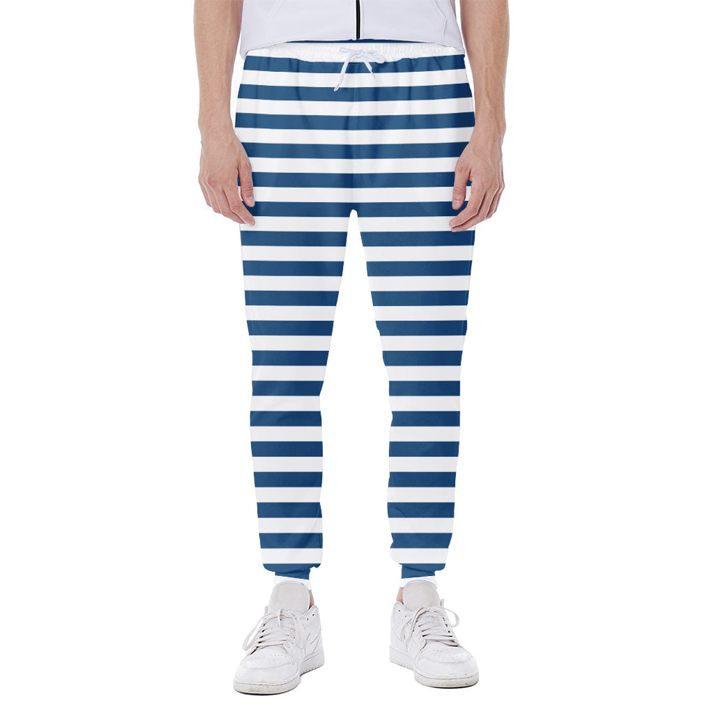 Blue And White Striped Pattern Print Scuba Joggers