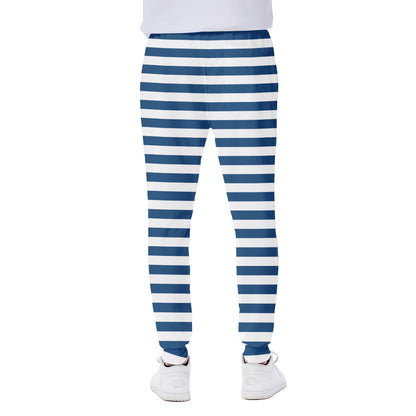 Blue And White Striped Pattern Print Scuba Joggers