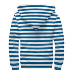 Blue And White Striped Pattern Print Sherpa Lined Zip Up Hoodie