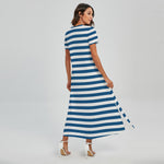 Blue And White Striped Pattern Print Short Sleeve Maxi Dress