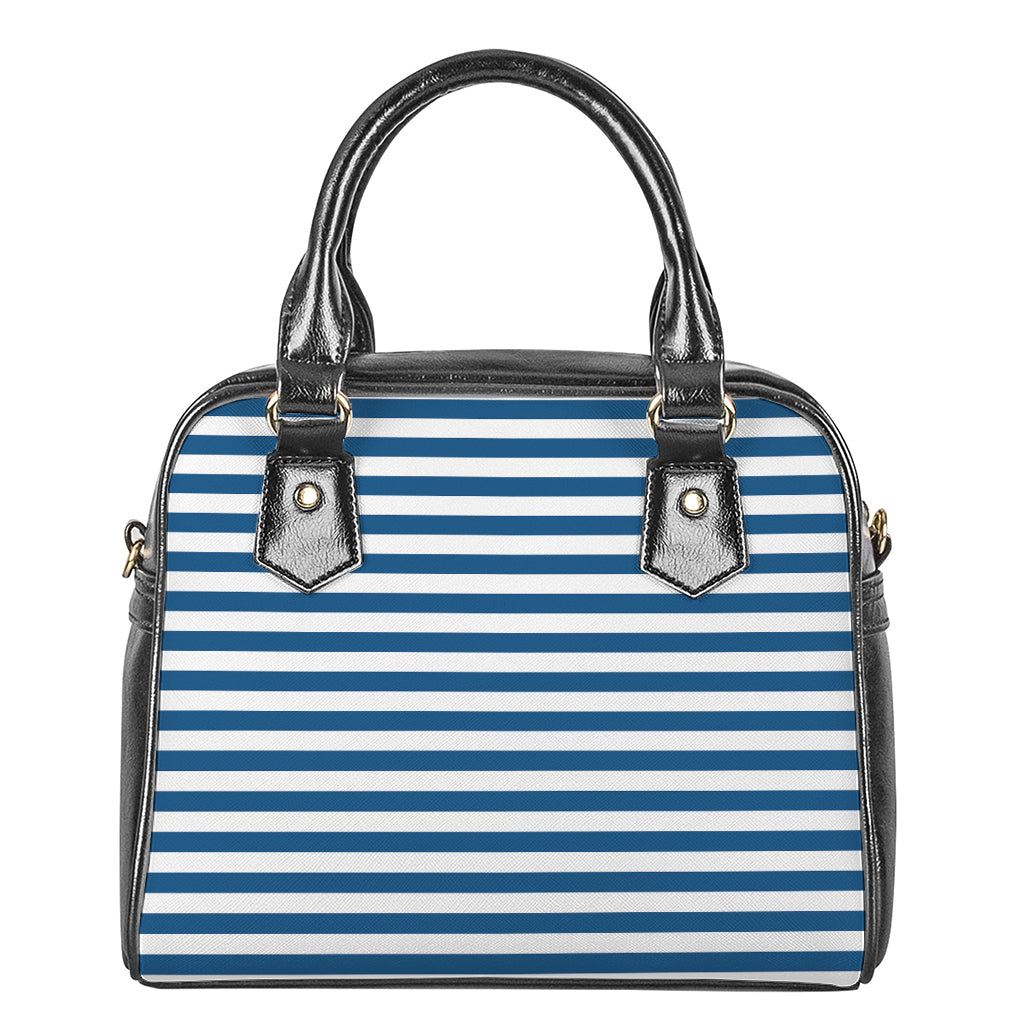 Blue And White Striped Pattern Print Shoulder Handbag