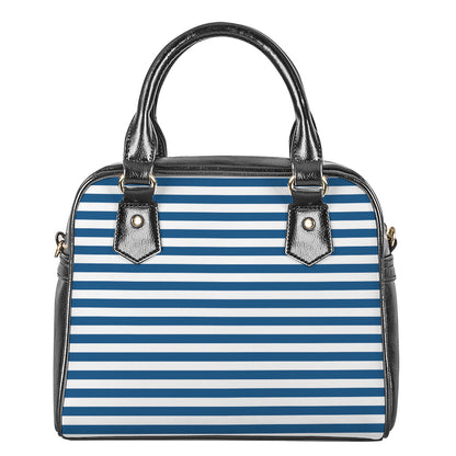 Blue And White Striped Pattern Print Shoulder Handbag