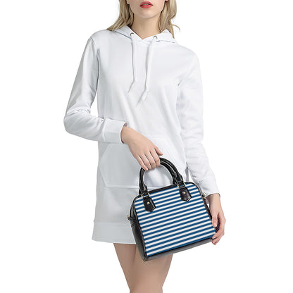 Blue And White Striped Pattern Print Shoulder Handbag