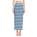 Blue And White Striped Pattern Print Side Slit Maxi Skirt