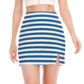 Blue And White Striped Pattern Print Side Slit Mini Skirt