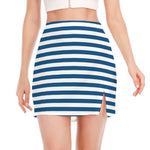 Blue And White Striped Pattern Print Side Slit Mini Skirt