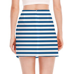 Blue And White Striped Pattern Print Side Slit Mini Skirt