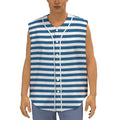 Blue And White Striped Pattern Print Sleeveless Baseball Jersey