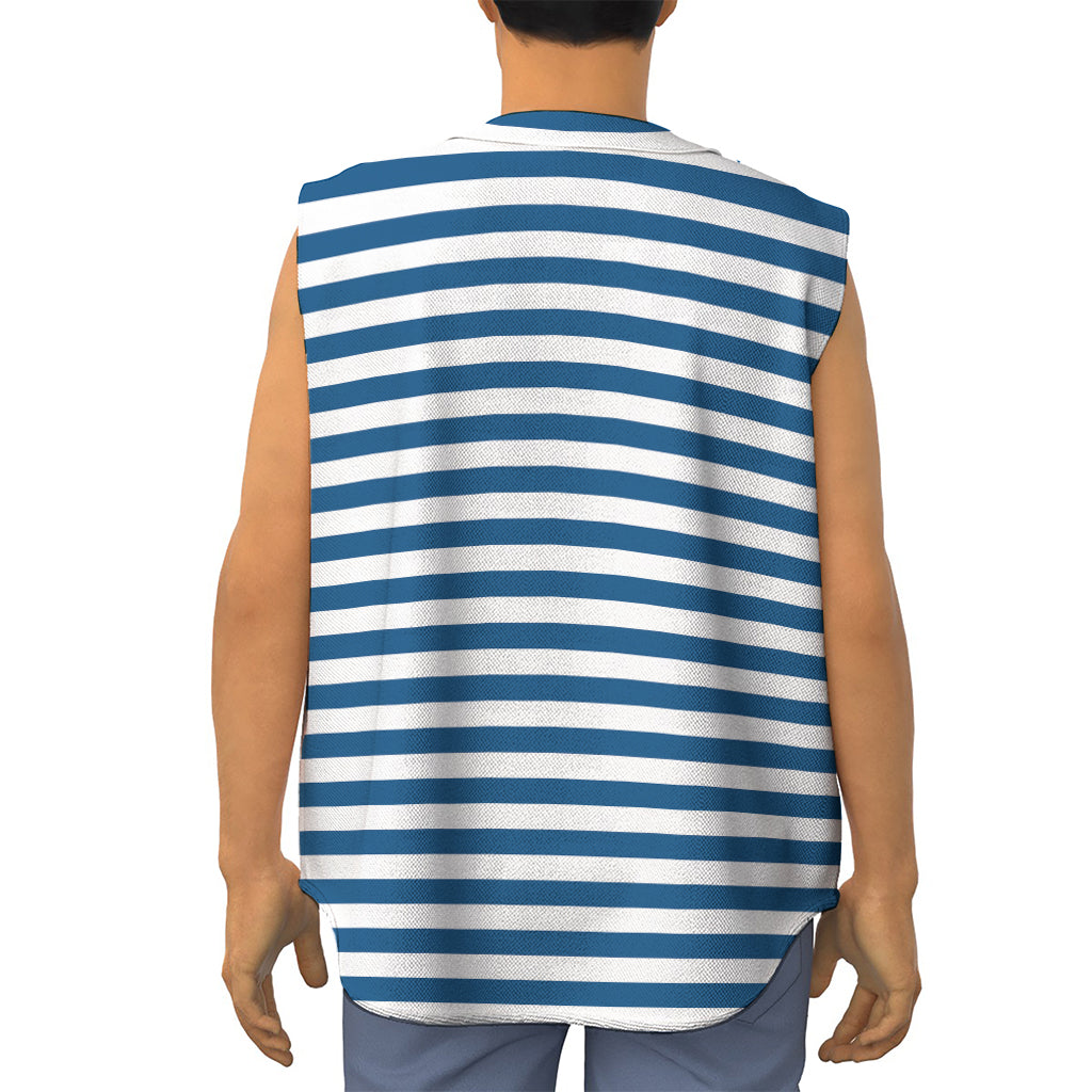 Blue And White Striped Pattern Print Sleeveless Baseball Jersey