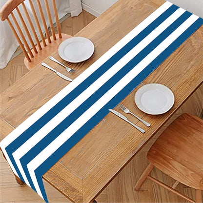 Blue And White Striped Pattern Print Table Runner